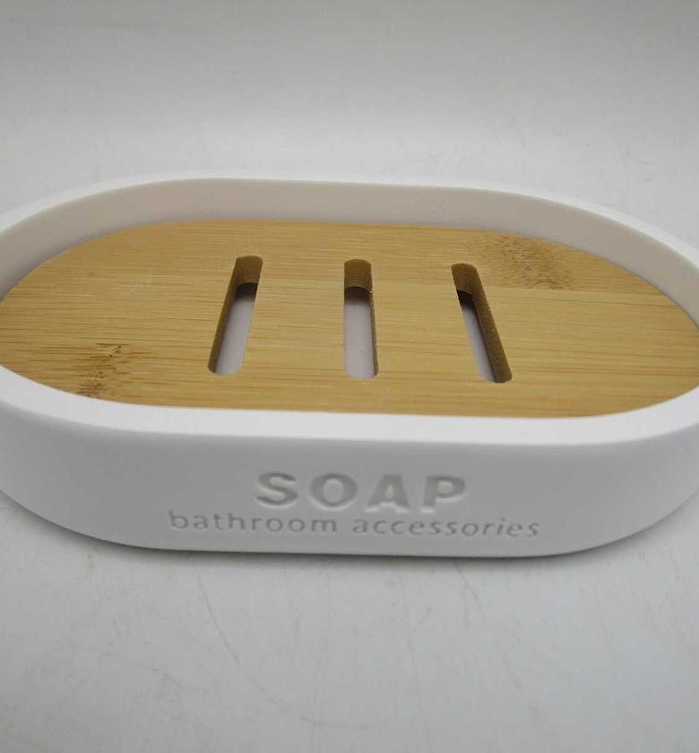 Soap dish polyresin - white/bamboo image