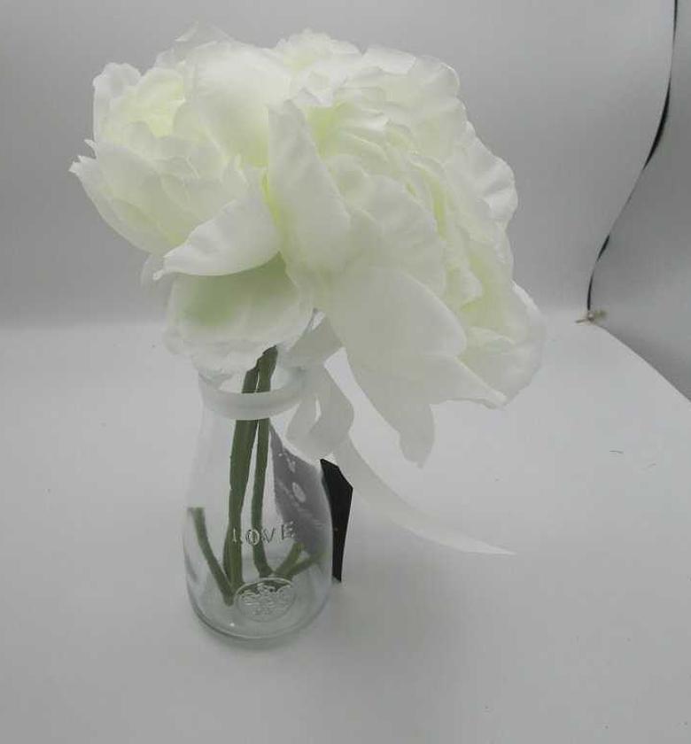 Artificial 3 peony glass vase image