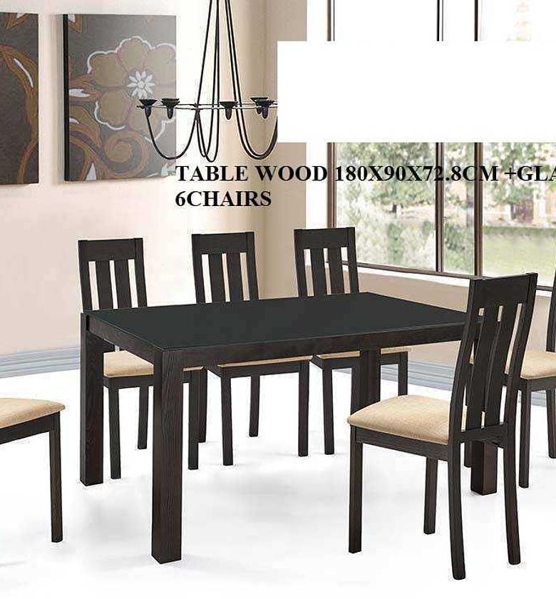 Table wood 1800x900x728+--glass clr:d.walnut+--6chairs image